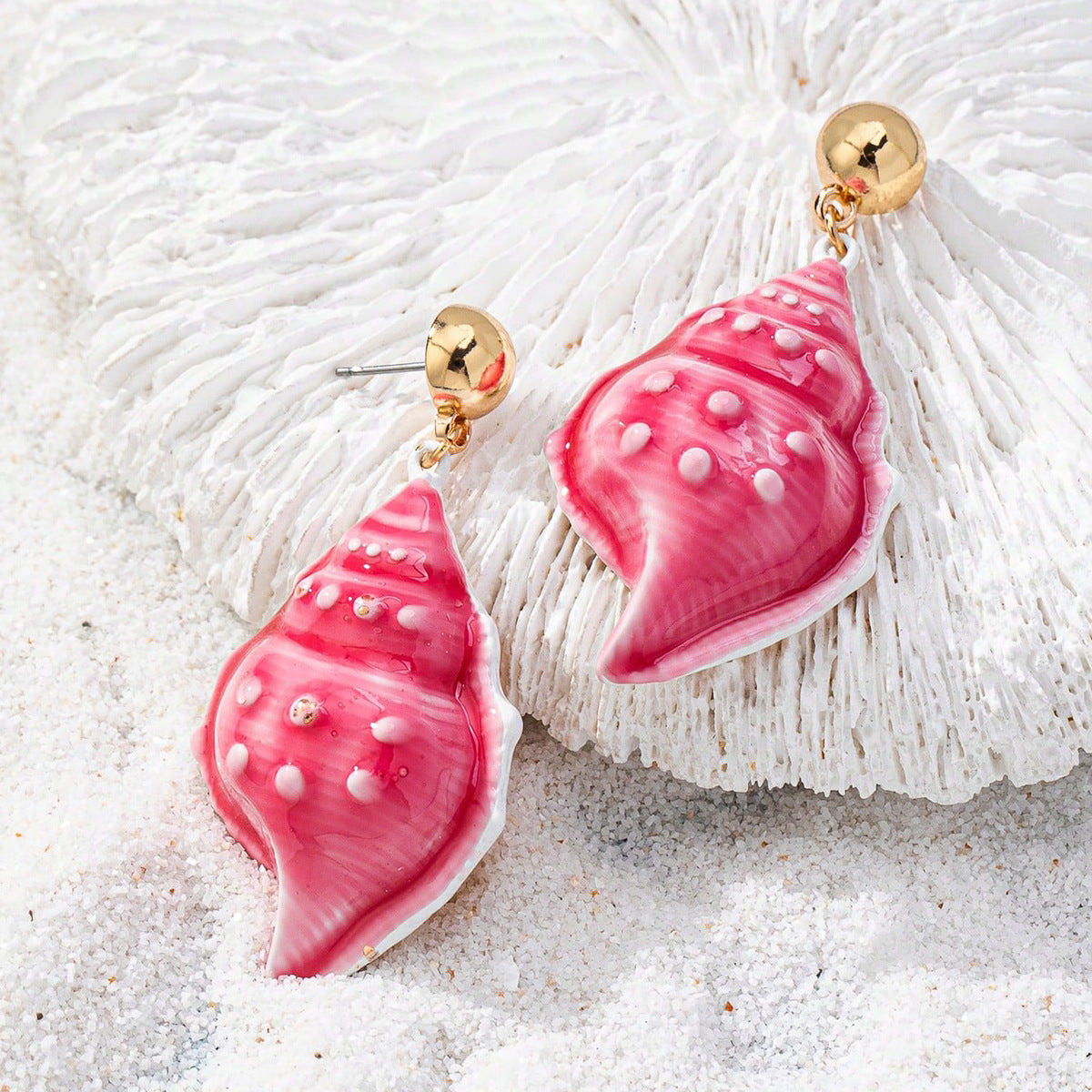 Wholesale Pink starfish conch shell women' s earrings